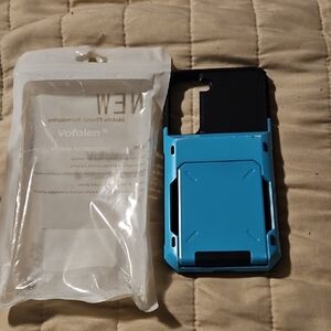 Blue Protective Phone Case with Card Holder Galaxy S22